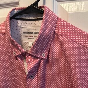 International Report S/S Pink Dot Check Graphic Button Down Shirt Mens Sz Medium